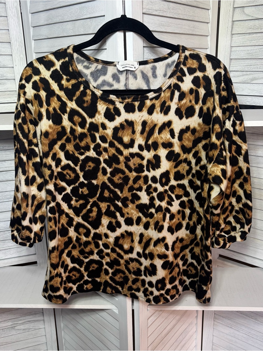 Exclusive One XL Leopard Animal Print 3/4 Sleeve Top